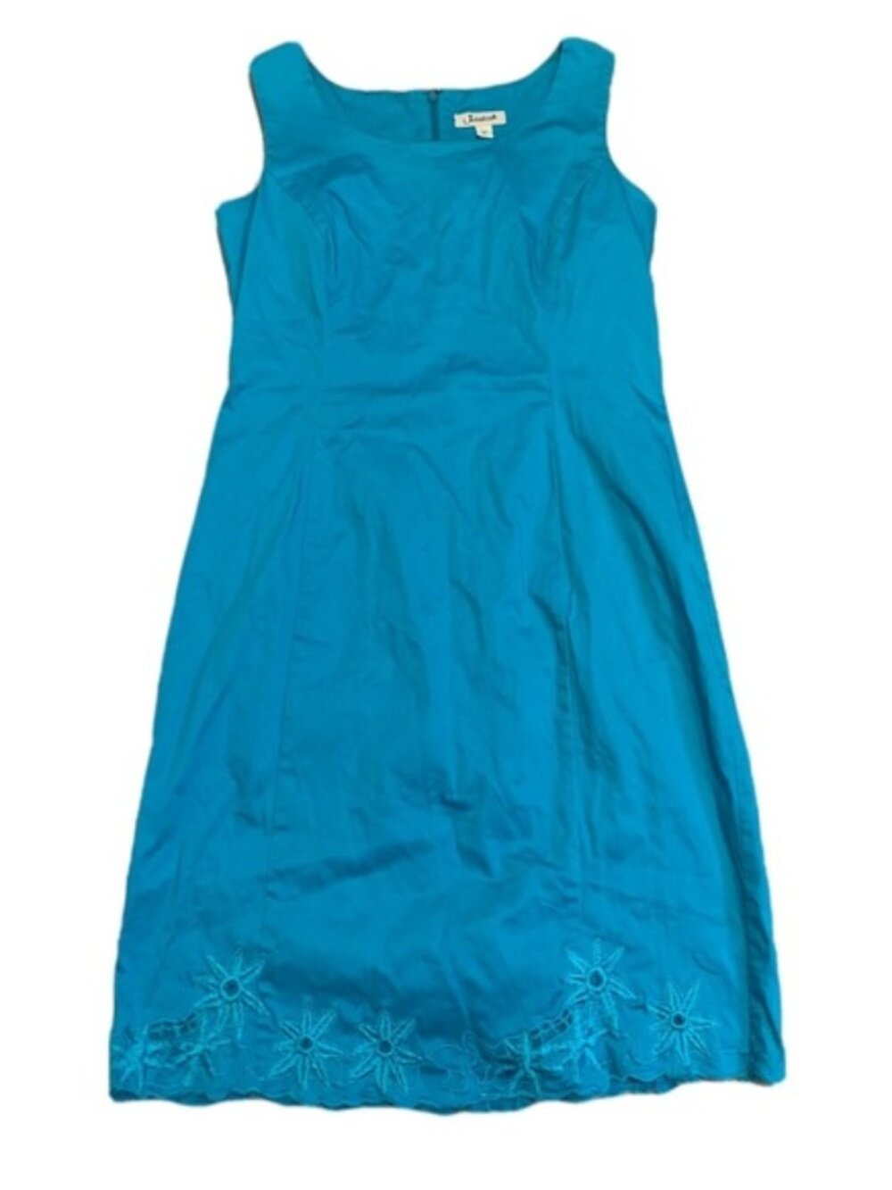 Jessica Turquoise Blue Sleeveless Dress Embroidered Hem Size 12
